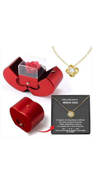 Elegant floral necklace with red gift box, showcasing luxury jewelry for special occasions.