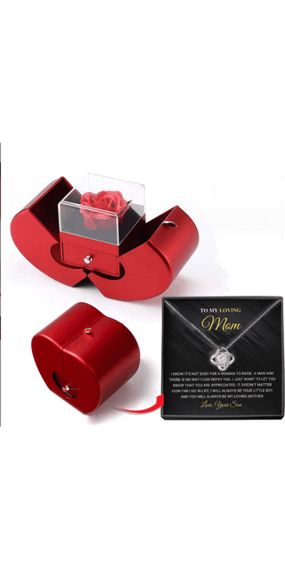 Elegant red jewelry box with sparkling gem, showcasing timeless gift for cherished mom.