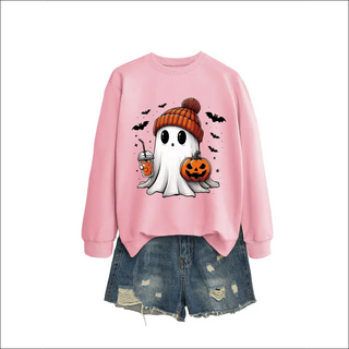 Long Sleeve Milk Tea Pumpkin Bat Printed Green Sweater