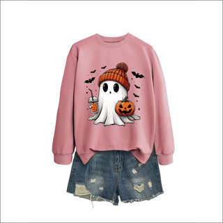 Long Sleeve Milk Tea Pumpkin Bat Printed Green Sweater