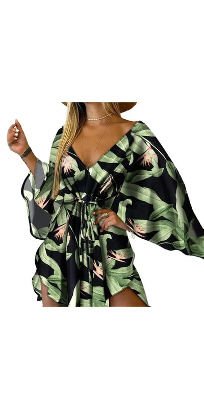 Fashion Women DRESS prenium k-AROLE Deep V Neck Long Batwing Sleeve Mini Dress