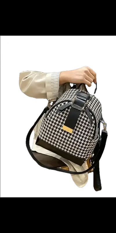 Fashionable And Versatile Houndstooth Backpack - Black plaid
