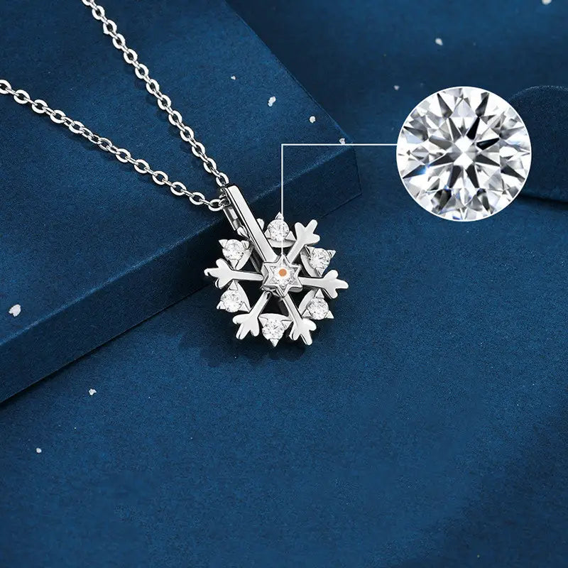 Rotatable 925 Silver Snowflake Necklace Women Luxury Niche