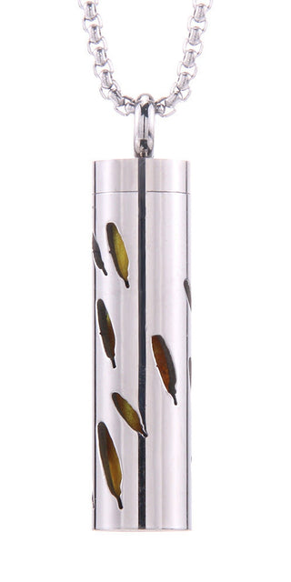 Cylinder Love Aromatherapy Pendant: Stainless Steel Necklace with Stylish Leaf Design