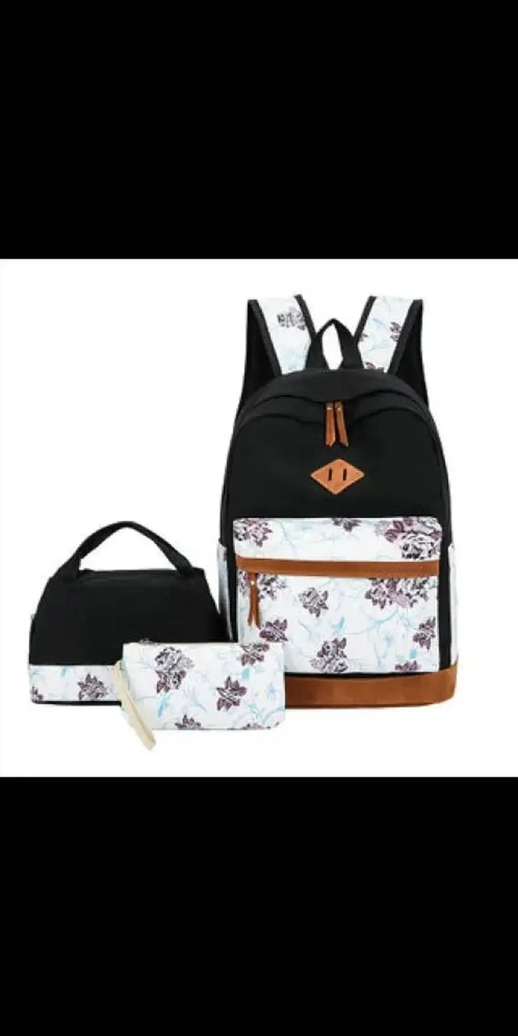 Floral Bags 3pcs Schoolbag Backpack Lunch Bag And Wallets