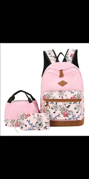 Floral Bags 3pcs Schoolbag Backpack Lunch Bag And Wallets
