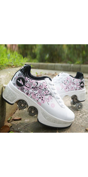 Four wheeled tiktok shoes for men and women pulley - Pink