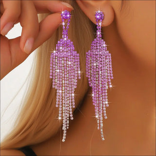 Rhinestone Tassel Earrings in Deep Rose Red and Other Chic