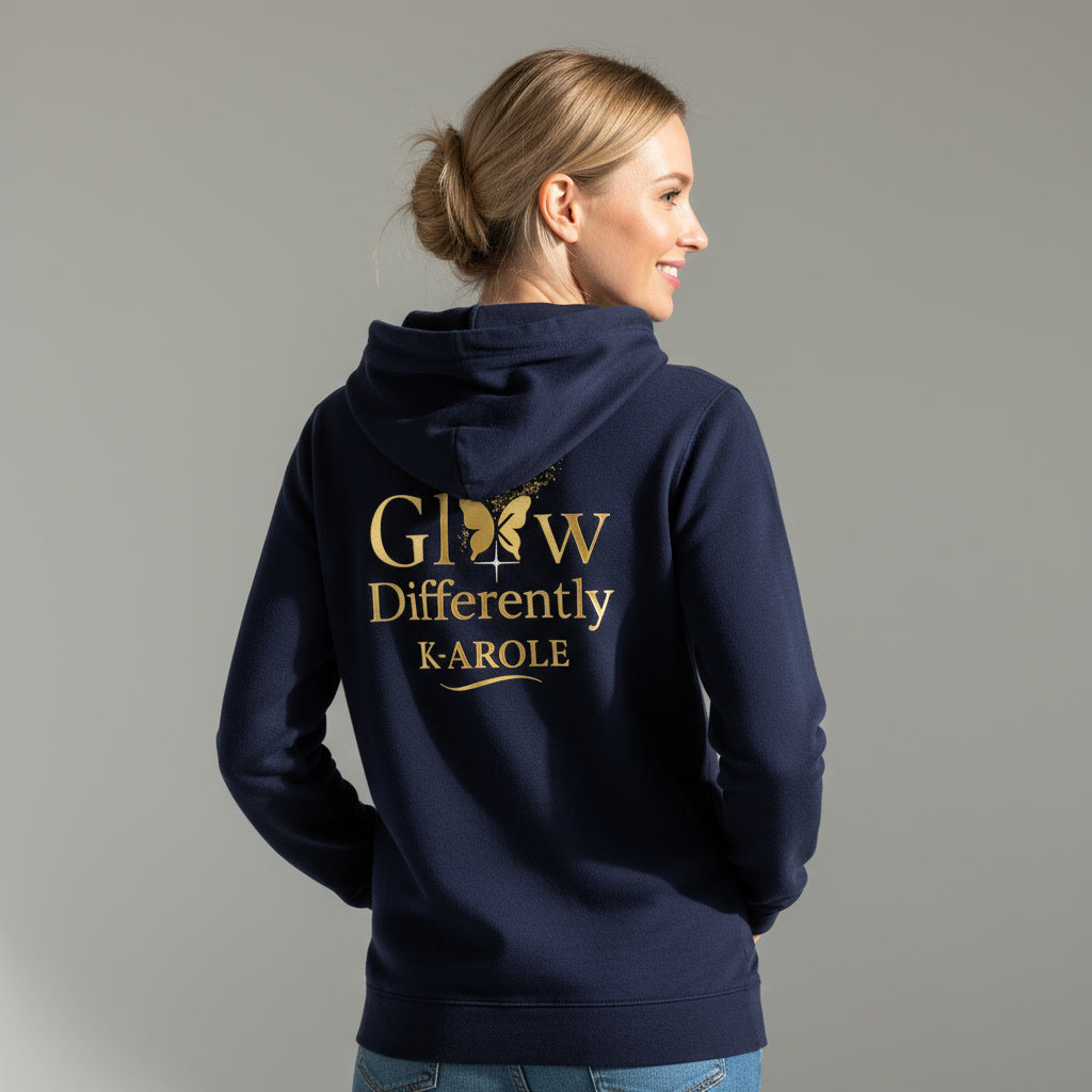 K-AROLE®️ “Glow Differently” Hoodie — Midnight Blue | Golden Butterfly