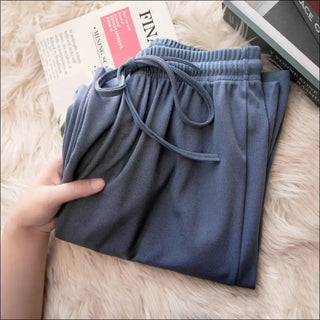 High Waisted And Draped Student Casual Pants - Blue / L