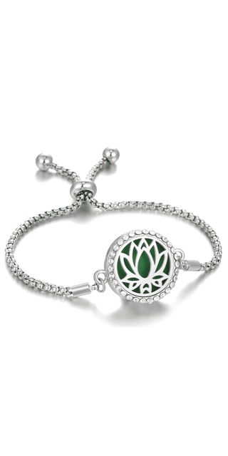 Elegant Stainless Steel Adjustable Aromatherapy Bracelet with Lotus Flower Design
