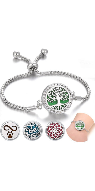Adjustable Stainless Steel Aromatherapy Bracelet Jewelry with Interchangeable Aroma Diffuser Discs