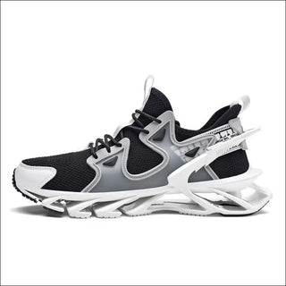 Men's monochrome sportish trainer race off sneakers with a bold, modern design featuring a black mesh upper, silver accents, and a chunky, supportive sole.