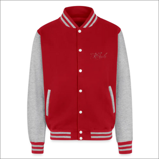 Just Hoods Heavyweight Letterman Jacket - red/heather grey