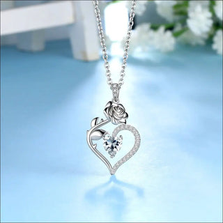 925 Sterling Silver Birthstone Necklace for Women Rose Flower Heart Pendant Necklace Fine Jewelry Anniversary Birthday Christmas Gifts for Women Girls