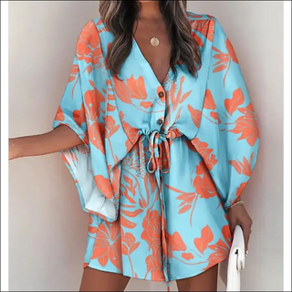 K-AROLE™️ Ethereal Floral Print Mini Dress - Blue / 2XL