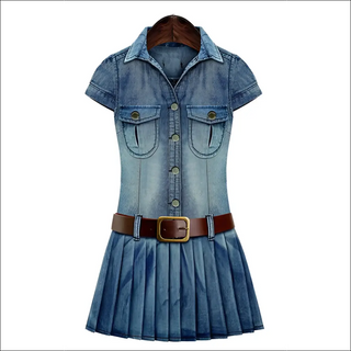 K-AROLE™️ Vintage Denim Belted Shirt Dress - Blue / 2XL