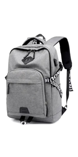Grey Laptop Backpack with USB Charge Port
Grey modern backpack with USB charging port and adjustable straps for carrying a laptop and other essentials.