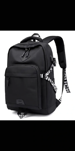 Sleek black laptop backpack with USB charging port, multiple compartments, and adjustable shoulder straps for convenient everyday use.