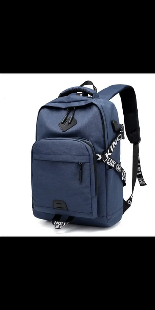 Sleek navy blue laptop backpack with USB charging port and side pockets from K-AROLE, perfect for modern commuters.
