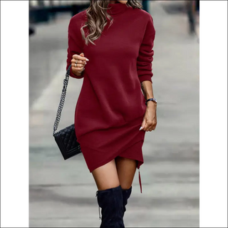 Long Sleeve Dress Solid Color High Neck Cross Short Womens