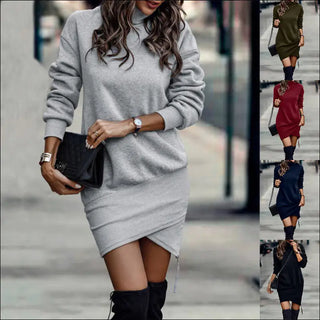 Long Sleeve Dress Solid Color High Neck Cross Short Womens