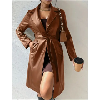 Long Sleeve Lapel PU Leather Jacket With Pockets Slim Fit