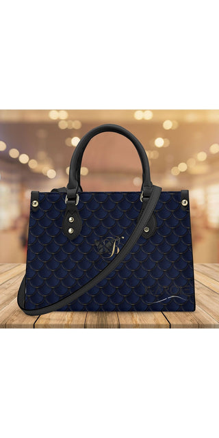 Elegant Leather Tote Bag by K-AROLE - Stylish women's accessory with eye-catching navy blue pattern, designed for everyday versatility.