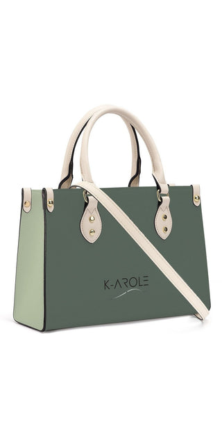 Sophisticated Green Leather Satchel by K-AROLE™️, a stylish and versatile tote bag for chic women's athleisure outfits.