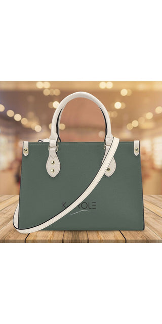 Sophisticated Green Leather Satchel by K-AROLE™️: Stylish tote bag with sleek design and high-quality craftsmanship, perfect for women's athleisure outfits.