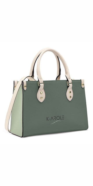 Sophisticated Green Leather Satchel by K-AROLE™️ - Stylish women's tote bag with sleek design and durable construction.