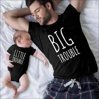 Matching Mother and Baby Big Trouble Little Tee Set