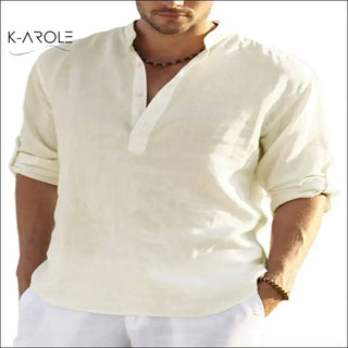 Casual men's linen shirt in off-white from K-AROLE fashion brand