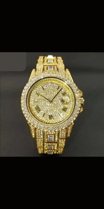 MISSFOX Iced Out Watch For Men Luxury Gold Full Diamond Mens