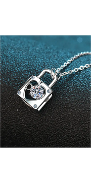 Moissanite Lock Pendant Necklace - Silver / One Size