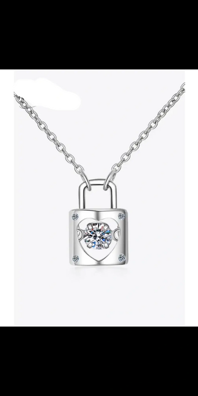Moissanite Lock Pendant Necklace - Silver / One Size