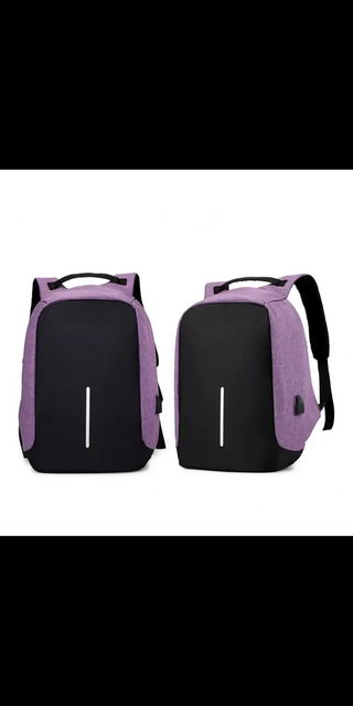 Stylish Anti-Theft USB Charging Backpack: Sleek, functional bag in modern purple and black design for secure on-the-go storage and device charging.