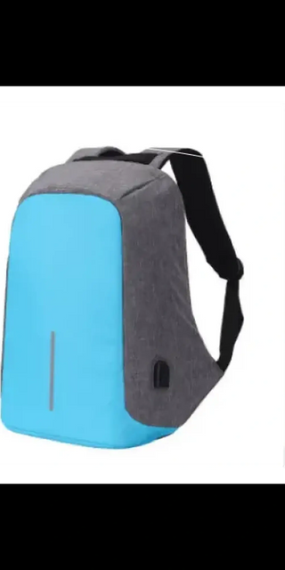 Stylish USB charging water-resistant backpack from K-AROLE. Designed with a sleek two-tone grey and blue color scheme, this multifunctional bag features a built-in USB port for convenient device charging on the go.