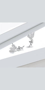 New Wings Girl Flower Fairy Stud Earrings - Silver - clothes
