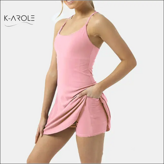 Stylish woman's pink pocketed tennis yoga running dress from K-AROLE fashion store