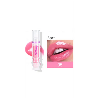 Glossy pink lip gloss with mirror effect. Trendy lipstick in soft, slightly spicy hue. Luxurious liquid lipstick for vibrant, hydrated lips.