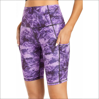 Oalka Women'S Short Yoga Side Pockets High Waist Workout Running Shorts Marble Dye Purple S