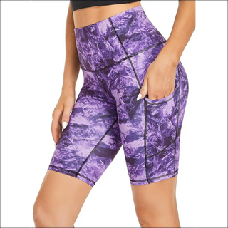 Oalka Women'S Short Yoga Side Pockets High Waist Workout Running Shorts Marble Dye Purple S