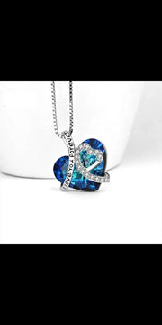 Ocean Heart Peach Heart Clavicle Necklace - Blue - Other