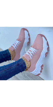 Platform Sport Flats Shoes Lace-up Sneaker Outdoor Walking