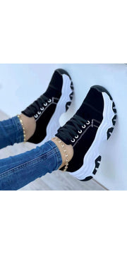 Platform Sport Flats Shoes Lace-up Sneaker Outdoor Walking