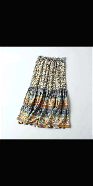 Printed Bohemian Skirt - kahaki / S