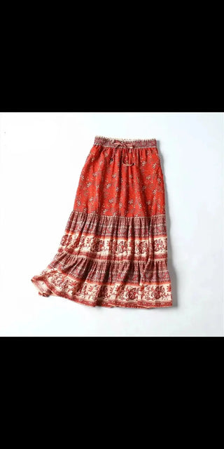 Printed Bohemian Skirt - red / S