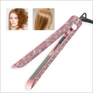 Professional Glitter Hair Flat Iron Titanium Plate Diamond Hair Straightener Crystal Hair Styling Hot Tools - K - AROLE