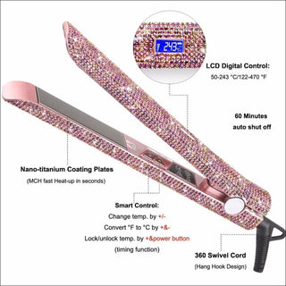 Professional Glitter Hair Flat Iron Titanium Plate Diamond Hair Straightener Crystal Hair Styling Hot Tools - K - AROLE